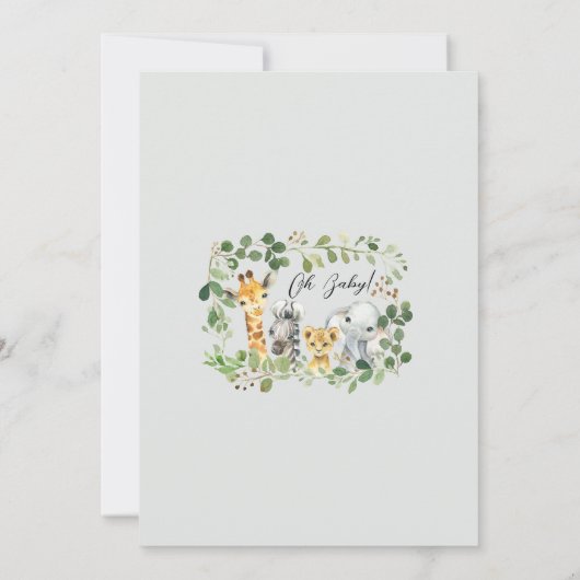 葉の緑のサファリ男女兼用ーベビーシャワー 招待状 (裏面)
