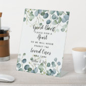 葉の緑のハートゲストブック結婚ユーカリ 台座サイン (インサイチュ)