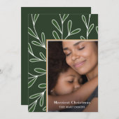 葉の緑のフレーム写真メリークリスマス シーズンカード (正面/裏面)