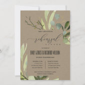 葉の緑の葉の水の色のリハーサルディナー 招待状 (正面)