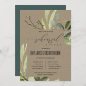 葉の緑の葉の水の色のリハーサルディナー 招待状 (正面/裏面)