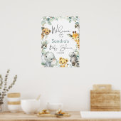 葉の緑の金ゴールドサファリベイビーシャワーウェルカムサイン ポスター (キッチン)