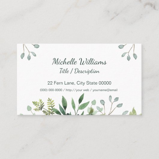 葉の緑葉の水色 名刺 (正面)