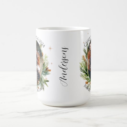 葉の緑離れの家族の写真メリークリスマス コーヒーマグカップ (中央)