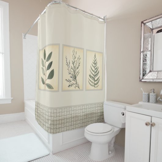 葉の編み出し中立ベージュ シャワーカーテン (インサイチュ)