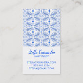 葉の羽の青い白いタイルモダンのパターン 名刺 (裏面)