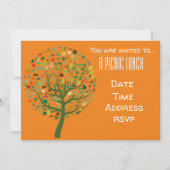 葉の自然の夏のピクニック昼食のパーティーが付いている木 招待状 (正面)