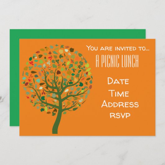 葉の自然の夏のピクニック昼食のパーティーが付いている木 招待状 (正面/裏面)