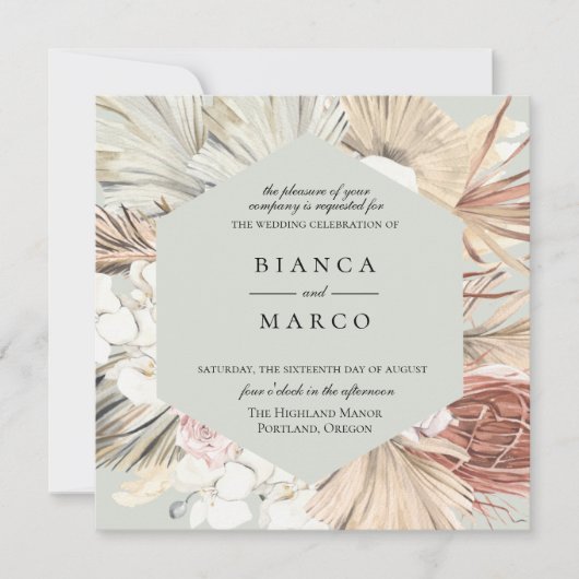 葉の自然枠結婚式招待状 招待状 (正面)