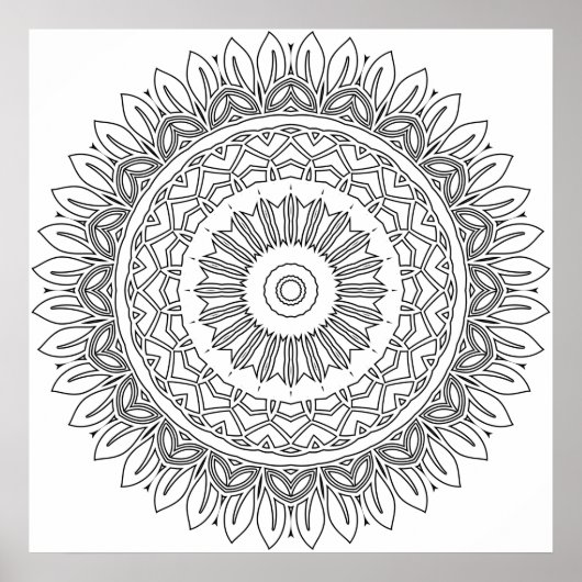 葉の花びらの輪が重なる曼荼羅の簡単なぬり絵 ポスター (正面)