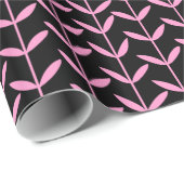 葉の茎 – ピンクと黒 ラッピングペーパー (ロールコーナー)