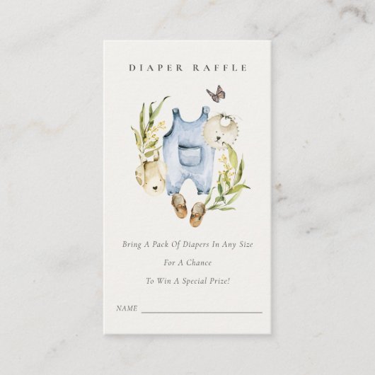 葉の葉の男の子の服おむつラッフルベビーシャワー エンクロージャーカード (正面)