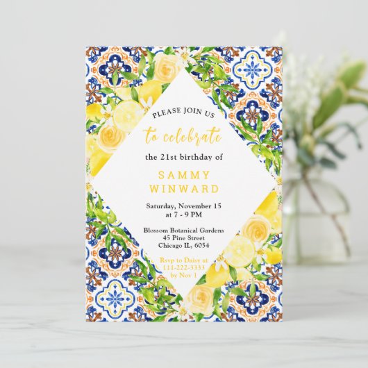 葉の誕生日会地中海の付きレモン 招待状 (スタンド正面)