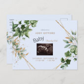 葉の超音波ゴールド&ブルー ベビーシャワー by Mail インビテーションポストカード (正面/裏面)