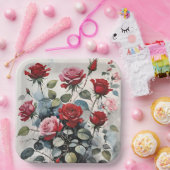 葉の長い茎の赤とピンクのバラ ペーパープレート (パーティー)