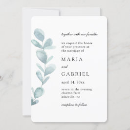 葉の風通しの良い水色。シンプル白結婚病 招待状