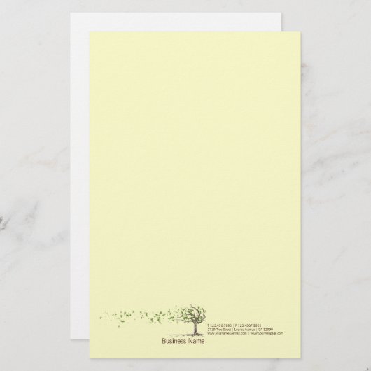 葉の黄色い文房具が付いている禅の風の木 便箋 (正面/裏面)