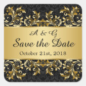 葉の黄金の渦巻き旋回、ダマスク日付を保存 スクエアシール (正面)
