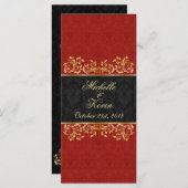 葉の黄金色の渦巻き、赤い黒のダマスクメニュー メニュー (正面/裏面)