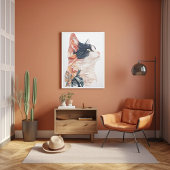 葉をエレガントモチーフにしたタキシード猫 – 紙アート ポスター