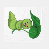 葉をパラソルに持つキャタピラー フリースブランケット (正面(横))