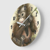 葉を持つオランウータンのベビー ラージ壁時計 (傾斜)