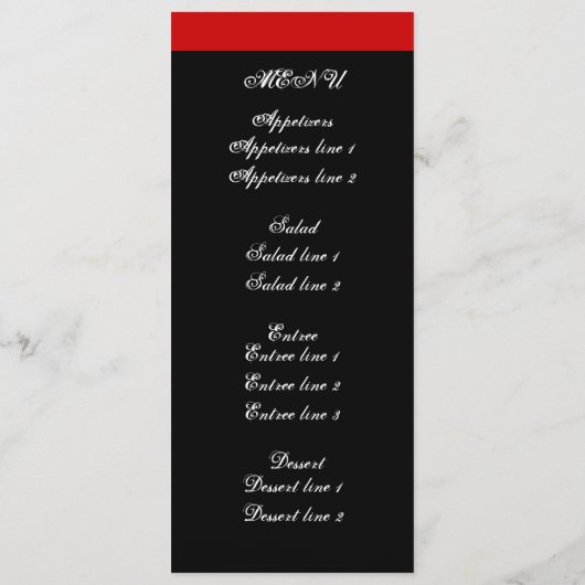 葉を黒にスクロールし、赤結婚のメニューカード メニュー (裏面)