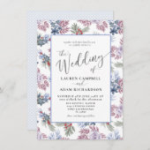 葉エレガントの冬の水の色結婚の 招待状 (正面/裏面)