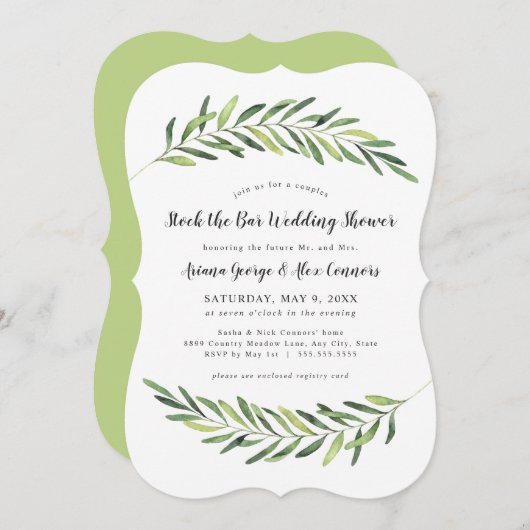 葉エレガントはバーウェディングシャワー 招待状 (正面/裏面)