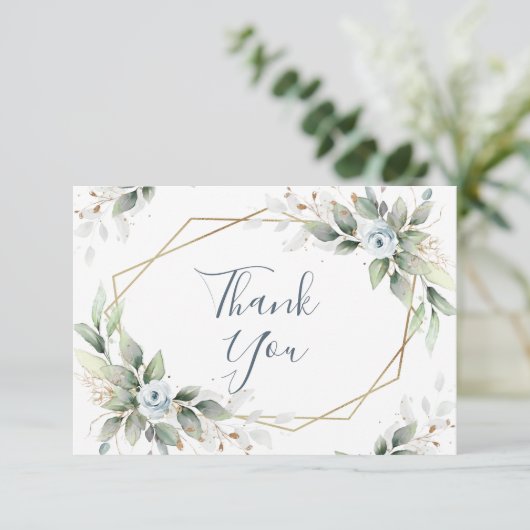 葉エレガントほこりっぽい青い花 サンキューカード (スタンド正面)