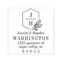 葉エレガントモノグラム枠 |の結婚住所 セルフインキングスタンプ