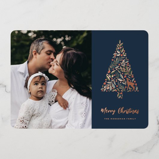 葉エレガント樹 |ネイビー |写真 箔シーズンカード (正面)