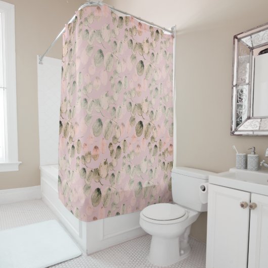 葉エレガント水色シャワーカーテン シャワーカーテン (インサイチュ)