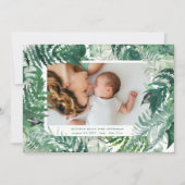 葉エレガント状ボタ生まれたばかりのン4枚ベビー誕生 案内状 (正面)