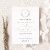 葉エレガント状リースモノグラムの結婚葉 箔招待状