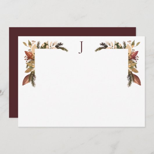 葉エレガント緑色金ゴールドモノグラム サンキューカード (正面/裏面)