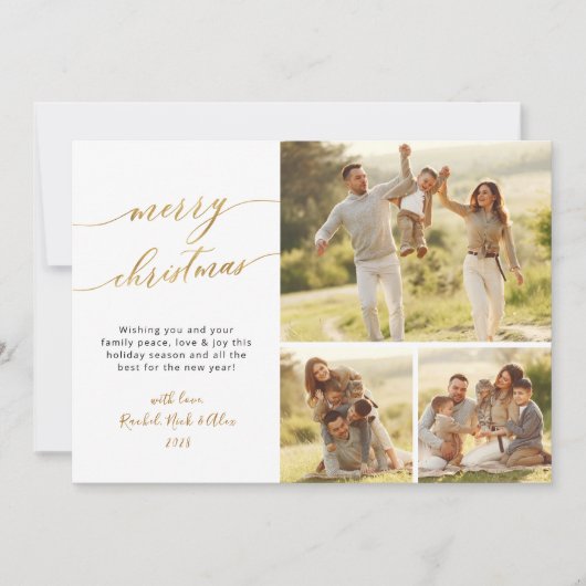 葉エレガント緑3数々の写真クリスマス シーズンカード (正面)