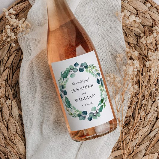 葉エレガント色の水彩植物学結婚院 ワインラベル