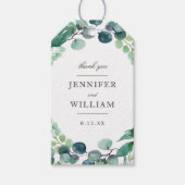葉エレガント色の水色の植物性グリ結婚ーン ギフトタグ (正面)