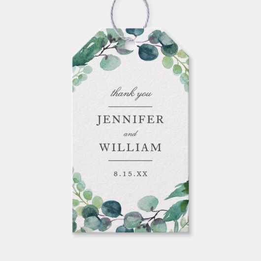 葉エレガント色の水色の植物性グリ結婚ーン ギフトタグ (正面)