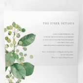 葉エレガント色の緑の水の色結婚の 三つ折り招待状 (内部最初)