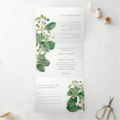 葉エレガント色の緑の水の色結婚の 三つ折り招待状 (内部)