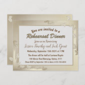 葉エレガント金ゴールドのリハ結婚ーサルディナーの 招待状 (正面/裏面)