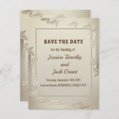 葉エレガント金ゴールド結婚式の日付カードを保存 招待状 (正面/裏面)