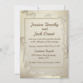 葉エレガント金ゴールド結婚式招待状 招待状