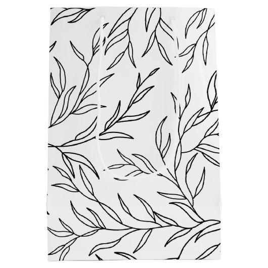 葉エレガント黒と白の中抱き枕 ミディアムペーパーバッグ (裏面)