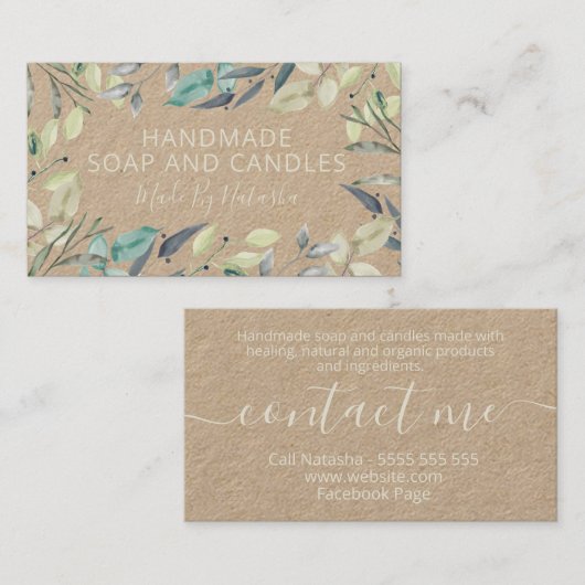 葉オンクラフト自然手作りの石鹸とキャンドル 名刺 (正面/裏面)