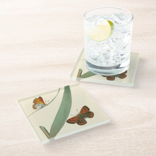 葉カラフルを舞うのまわりに蝶 ガラスコースター (アングル)