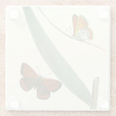 葉カラフルを舞うのまわりに蝶 ガラスコースター (裏面)