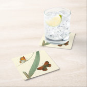 葉カラフルを舞うのまわりに蝶 スクエアペーパーコースター (インサイチュ)